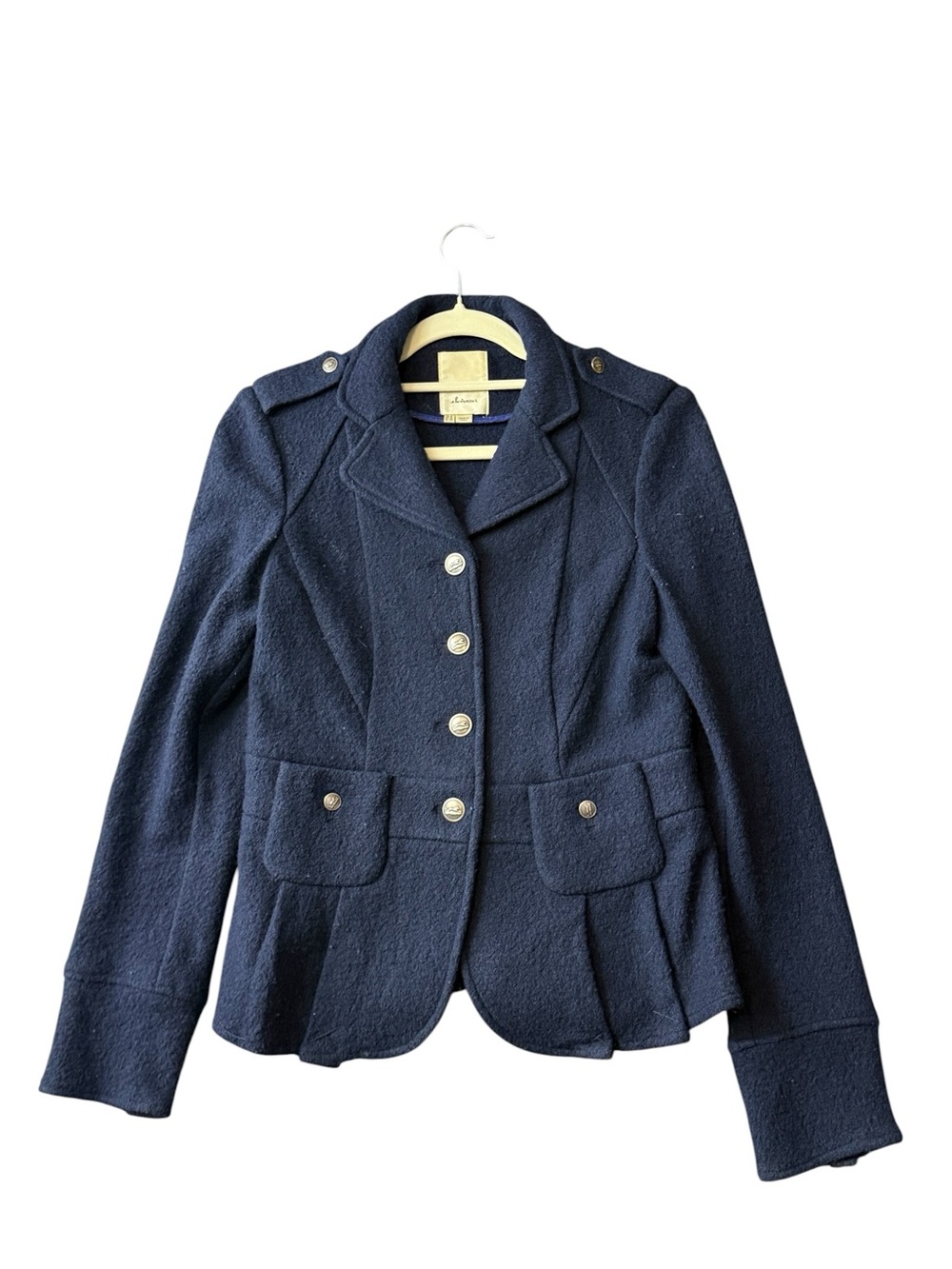 Elevenses Anthropologie Navy Wool Blend Military Peplum Jacket XS - Picture 8 of 16